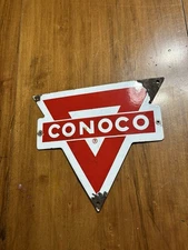 Conoco Red and White Porcelain Pump Plate Sign original 