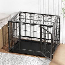 Wire Dog Cage for Large Dogs Dual-Door Lockable Wheels Removable Tray Easy Clean