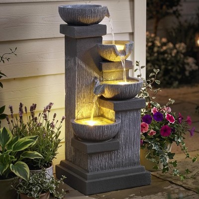 4-Tier 33.5'' Outdoor Waterfall Fountain with LED Lights, Pump