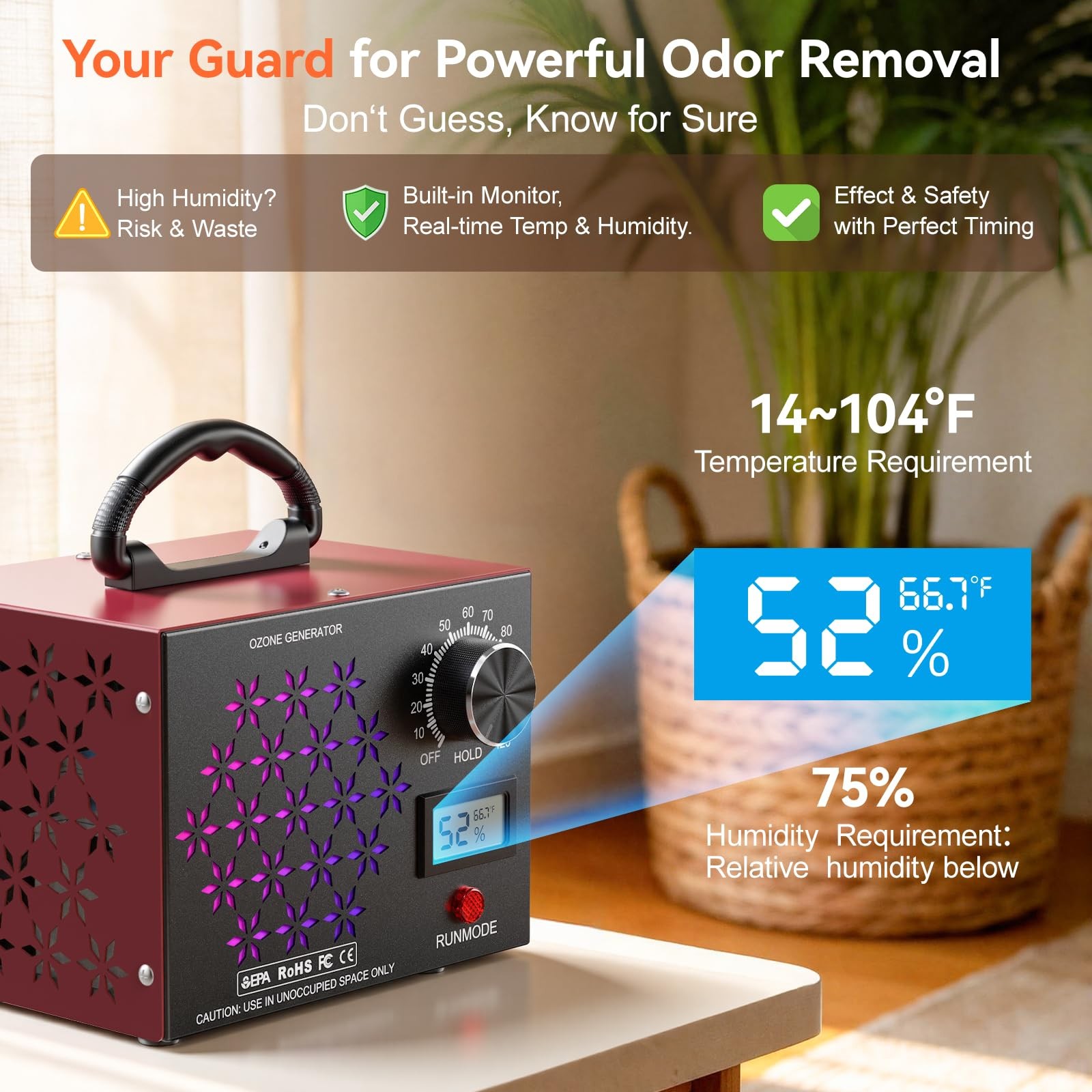 Trekkinglamb 120000Mg/H Ozone Generator Machine Temp/Humidity Display ...