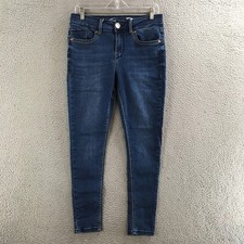 Seven7 Skinny Jeans Womens 10 Mid Rise Denim Stretch Button Front Zip Fly Blue