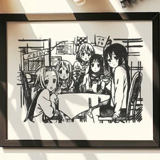 Hand Drawn (Not a Print) K-ON Framed Pen and Ink Art Drawing Anime