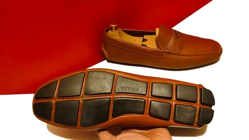 $889.00 !! PRADA MEN'S LUXURY BROWN LEATHER LOAFERS SHOES MARKED UK SIZE 9.5 - Picture 10 of 18