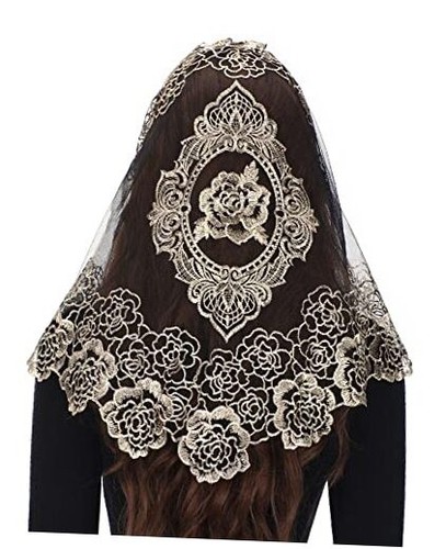 Spanish Style Church Lace Veils- Traditional Vintage Mantilla Veil Black Gold