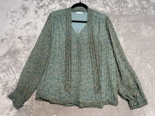 Pleione Blouse Top Women’s Large Blue Floral Long Sleeve Ruffle