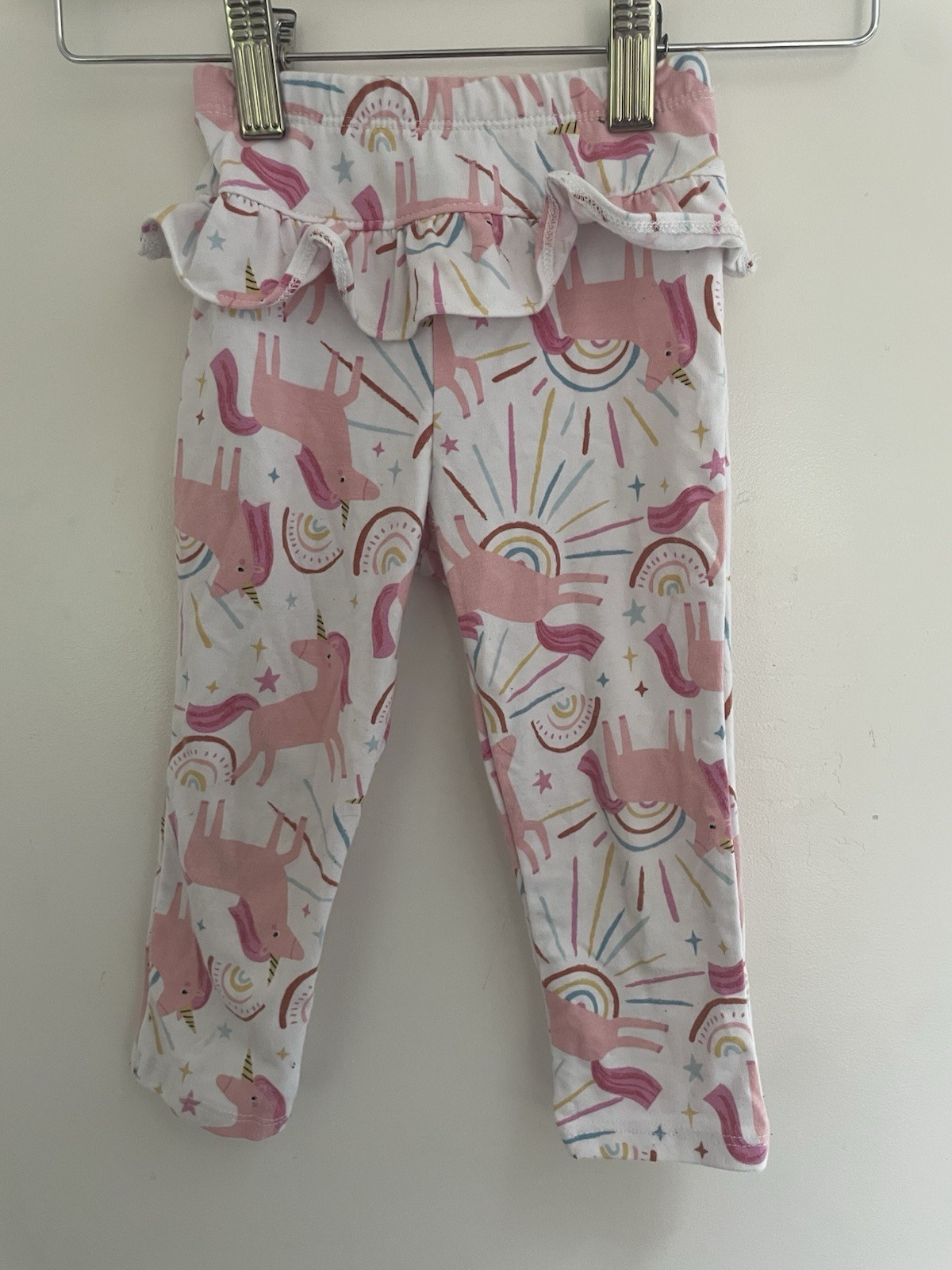 Garanimals Baby Girls Rainbow Unicorn Cotton Ruffle Leggings White Size 24 Months