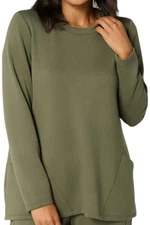 LOGO by Lori Goldstein Women's Long Sleeve Scuba Knit Seamed Top Thyme