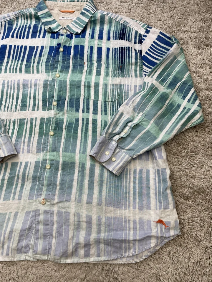 Tommy Bahama Shirt Mens 3XL Blue Green Linen Button Down Long Sleeve Casual - Image 3 of 4