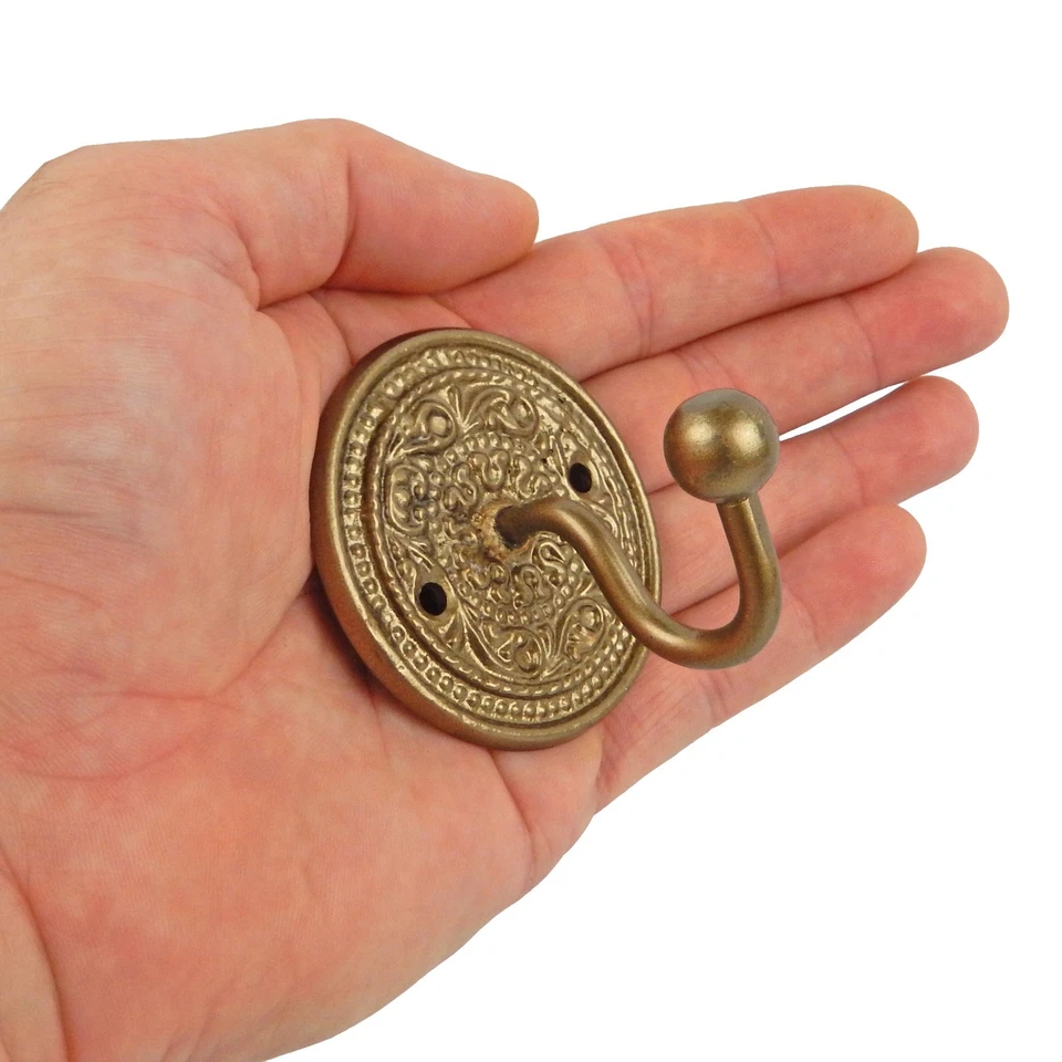 Pequeño gancho de pared de metal de latón base floral llave toalla bata percha puerta ligero Foto 2 de 4