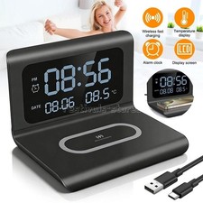 Digital Alarm Clock Charging Station 15W Wireless Fast Charger with LED Display