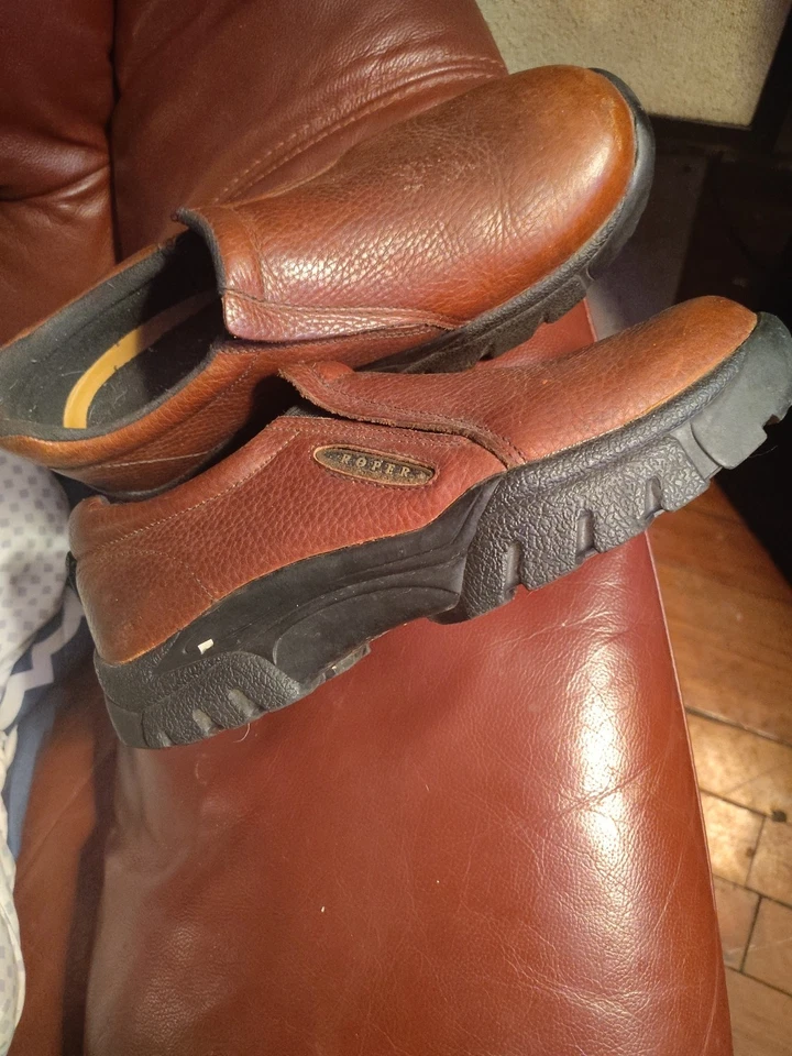 Roper Performance Casual Slip-On Brown Leather Shoes Mens Sz 11 Reinforced Toe - Image 2 of 3
