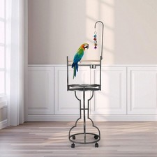 New Large Wood Parrot Playstand Bird Tree Stand Rolling Gym Black