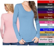 (ACTIVE BASIC) Long Sleeve T Shirt Sexy Scoop...