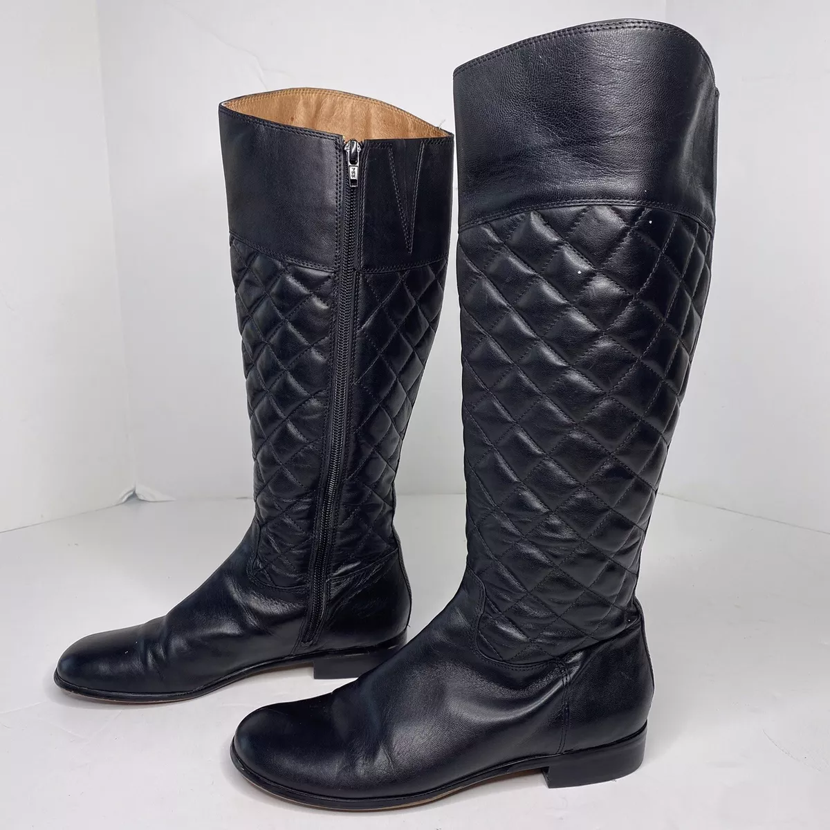 Corso Como Santona Riding Boots Size 6.5 M Quilted Leather Knee High Black