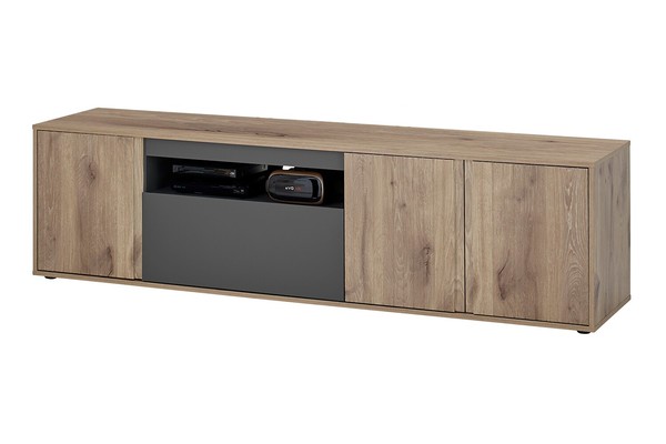 TV Lowboard Fernsehschrank 3 TüRen 1 Schublade Viking Eiche Dekor Grau 186X50 Cm-image