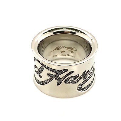 Ed Hardy DON LOGO ID STYLE BANDリング Authentic Ed Hardy Logo Band Black CZ Stainless Steel Size 7
