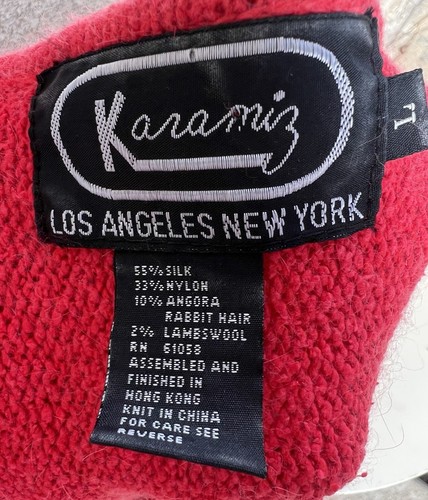 Vtg Pullover Red Wool Sweater Faux Leather Flowers Sz M/L Karamiz - Picture 8 of 8