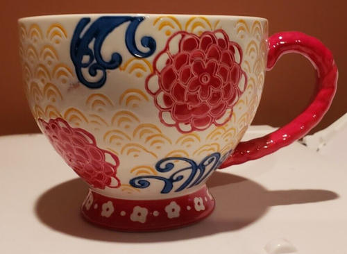 KÜNSTLERISCHE AKZENTE Blumen BECHER KÜSTENIMPORTE Rot Kaffee Tee Kakao Griff