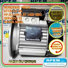 🟢 MOTORE ELETTRICO HP 0,5 1400 giri KW.0,37 B5 trapano etc MONOFASE v230 MEC71
