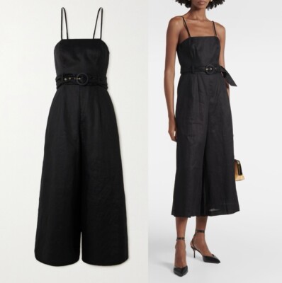 Zimmermann Golden Belted Linen Jumpsuit Black Size US 4 NWT  AU 0 5036USS245