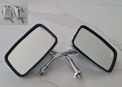 Chrome Rectangular Large Mirrors (Pair) 10mm  Stem-Universal-Motorcycle-Bike-0529 UK