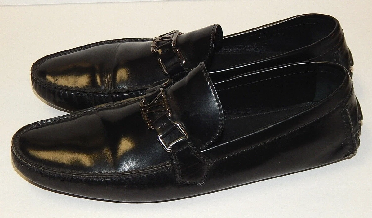 LOUIS VUITTON PARIS MEN'S BLACK LEATHER LOAFERS DRIVER sz 9.5  AUTHENTIC ITALY