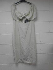 PRETTYLITTLETHING SAGE GREEN TEXTURED WOVEN CUT OUT DETAIL MIDI DRESS - SIZE 18