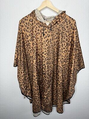 Chicos Leopard Print Rain Poncho One Size Hood Lightweight Chicos Leopard Print Rain Poncho One Size Hood Lightweight
