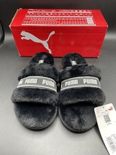 New Puma Fluffy Slide Size 4C / 4Y Youth Girls Black Jr Casual Sandals 385344-01
