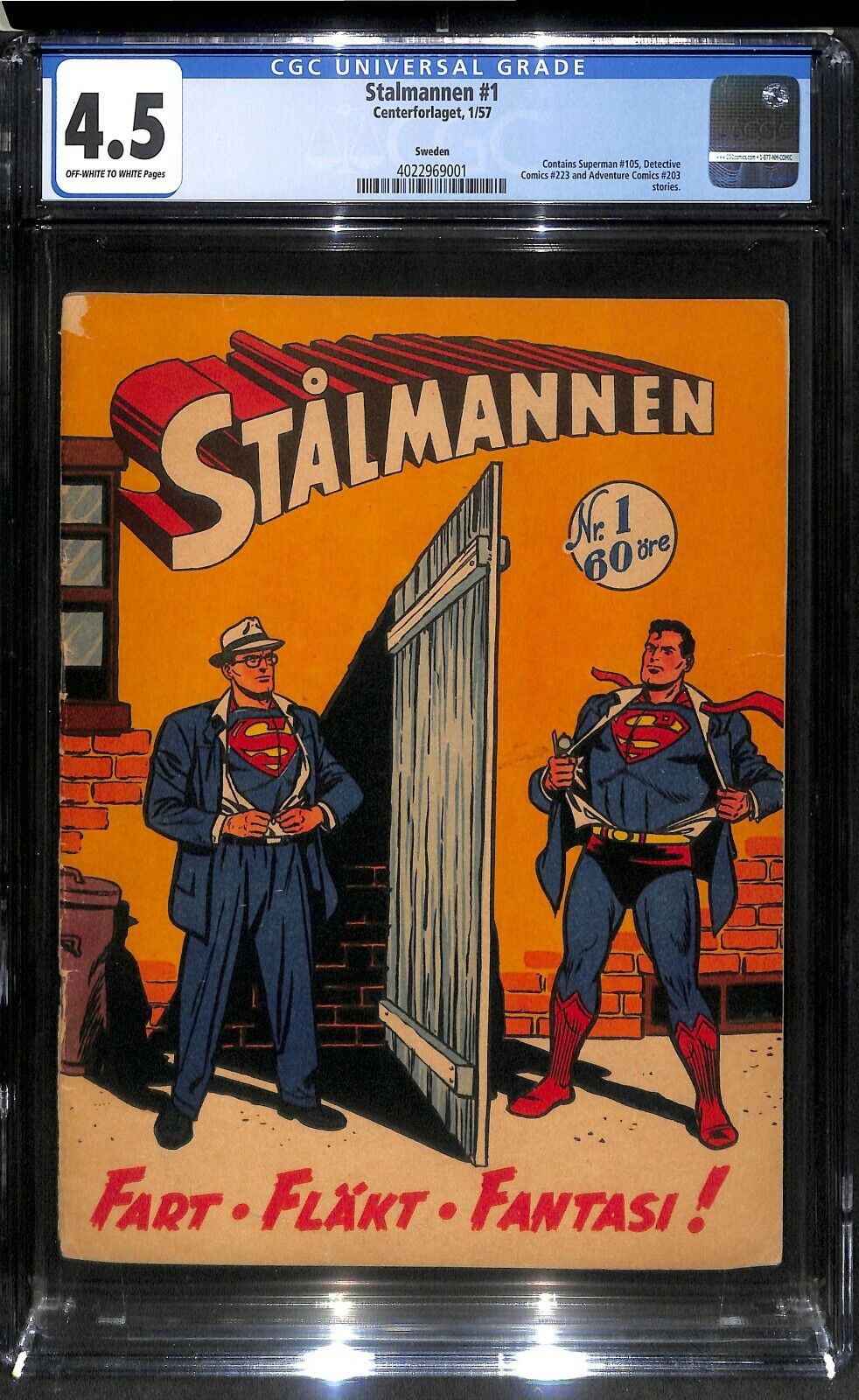 Stalmannen #1 CGC 4.5 Swedish Edition Contains Superman 105, Detective 223 & Adv