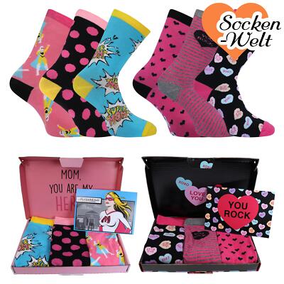 Damen Motivsocken SUPER MOM in Geschenkbox Muttertag Best Mom