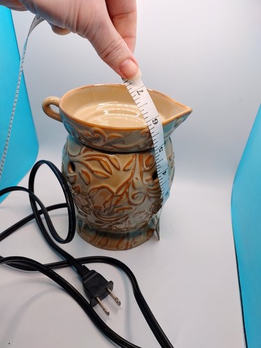Scentsy Wax Warmer Island Collection Brown Tan With Vine Design Retired TESTED - Picture 11 of 13