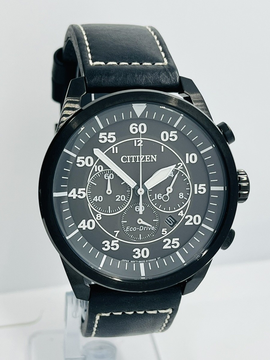 Citizen Men's Eco-Drive All Black Chronograph Leather 45mm Watch