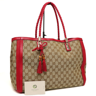 GUCCI＊バッグ GUCCI Bella Bamboo Tassel Tote Bag 269945 GG Canvas Leather Beige
