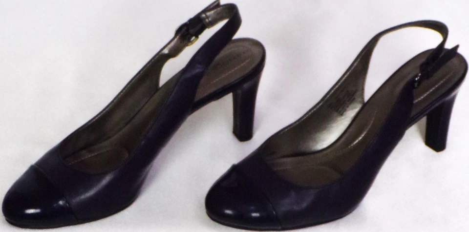 BANDOLINO tamanho 8M BDLEVANI azul marinho slingback bombas parte superior de couro - Imagem 4 de 4