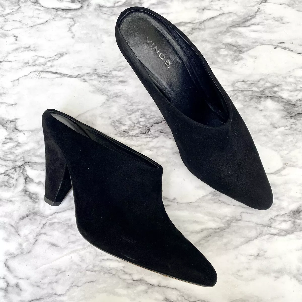 Vince Emberly Suede Leather Pointed Toe High Heel Slip On Mules US