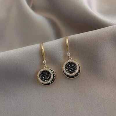 1.20 CT Round Cut Lab Created Black Diamond Drop Earrings 14k Yellow Gold Plated