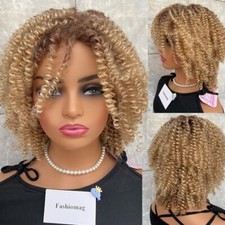 Short Bob Brown Mix Human Hair Blend Heat Ok Wigs Women Soft Natural