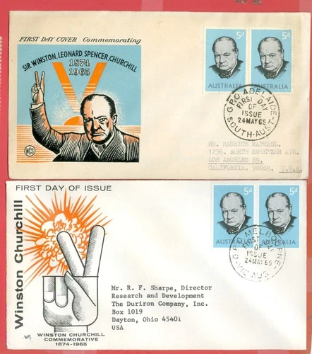 Australia CHURCHILL 2 diff Cachet FDC Cover 1965