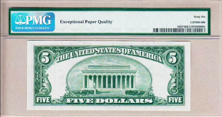 USA, $5, 1953, Fr#1655*, PMG 66 EPQ, Silver Certificate, Rochowiak Collection - Image 3 of 4