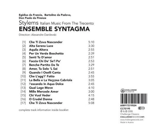 Stylems: Italian Music From The Trecento -Ensemble Syntagma CD Aus Stock NEW - Picture 2 of 2
