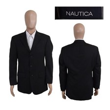 Nautica Three Button Solid Charcoal Gray 100 Wool Blazer Suit Jacket 38R