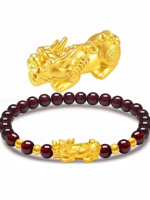 Pure 999 24K Yellow Gold Dragon Son Pixiu Beads Bracelet Bangle Men Women