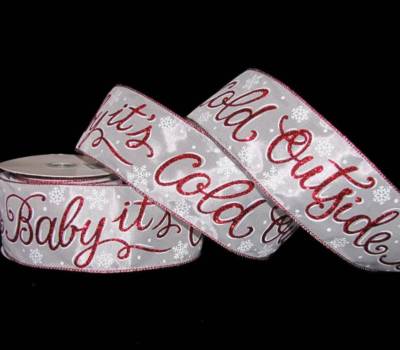 Christmas Sparkly Red Baby It's Cold Outside Winter Wired Ribbon 2 1/2'' x 10 Yds