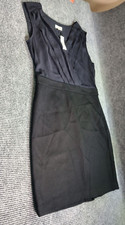 Loft Ann Taylor Woman Black Sleeveless Dress 14 V-Neck Career Mixed Print Casual