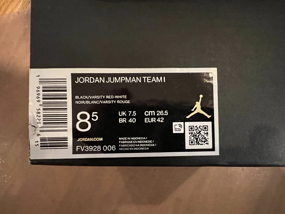 Nike Air Jordan Jumpman Team 1 Zapatos Negro Rojo Blanco FV3928-006 Para hombres 8.5 Foto 4 de 4