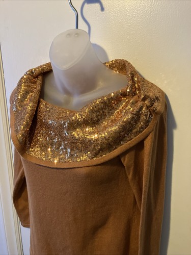 Soft Surroundings Womens Size PXS Gold Sequin Wool Cashmere Sweater - Picture 4 of 13
