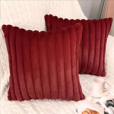 2 Pack Pillow Covers, 20x20 Faux Fur Square 20" x 20" Pack of 2 Burgundy Red