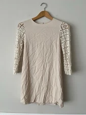 MM Couture Long Sleeved Beige Crocheted Tunic Dress Size XS