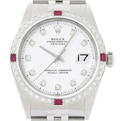 Rolex Datejust Weiße Diamant Rubin 18K Gold & SS Jubilee Uhr 1601